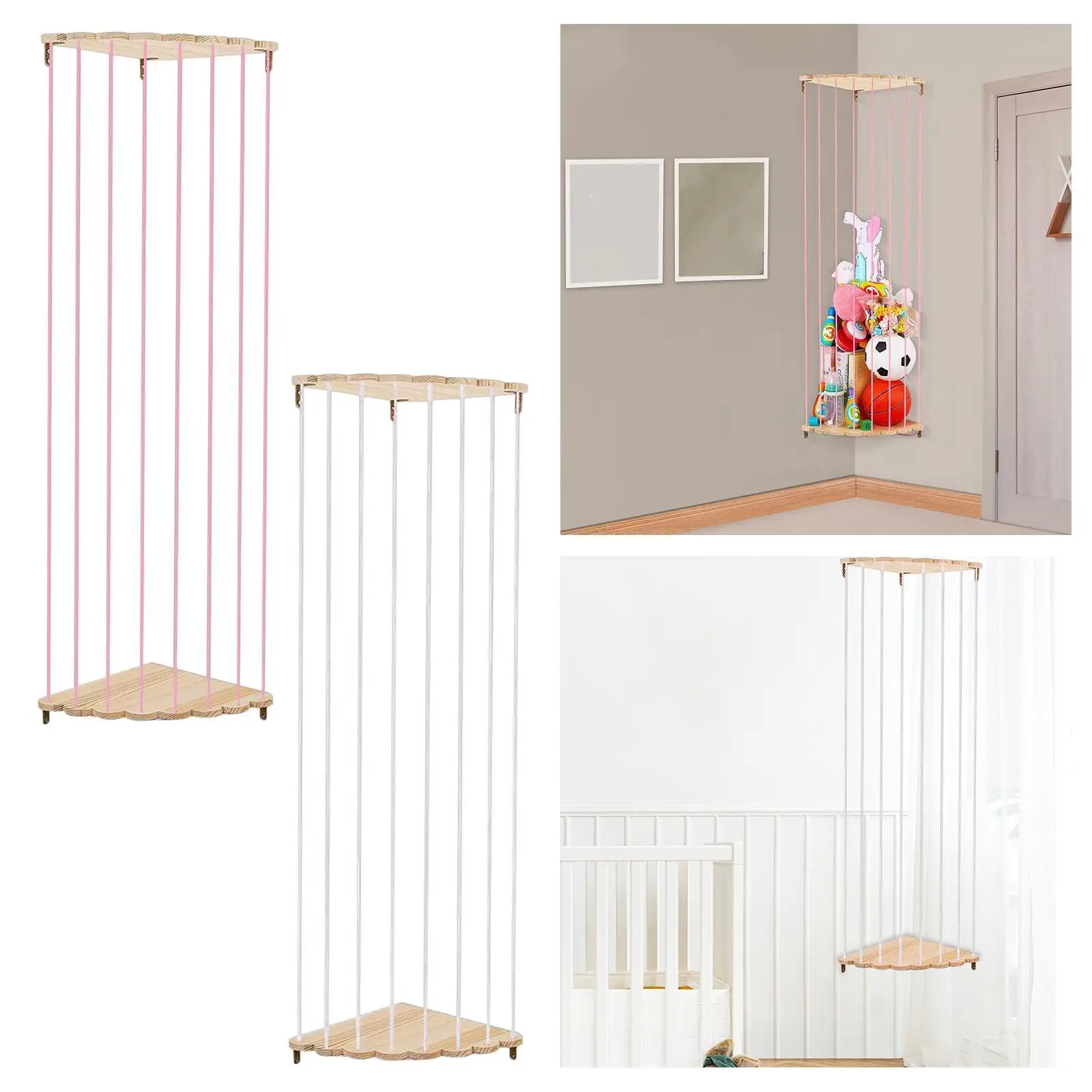Wood Corner Plush Toys Holder Portable for Kids Playroom Living Room Nursery