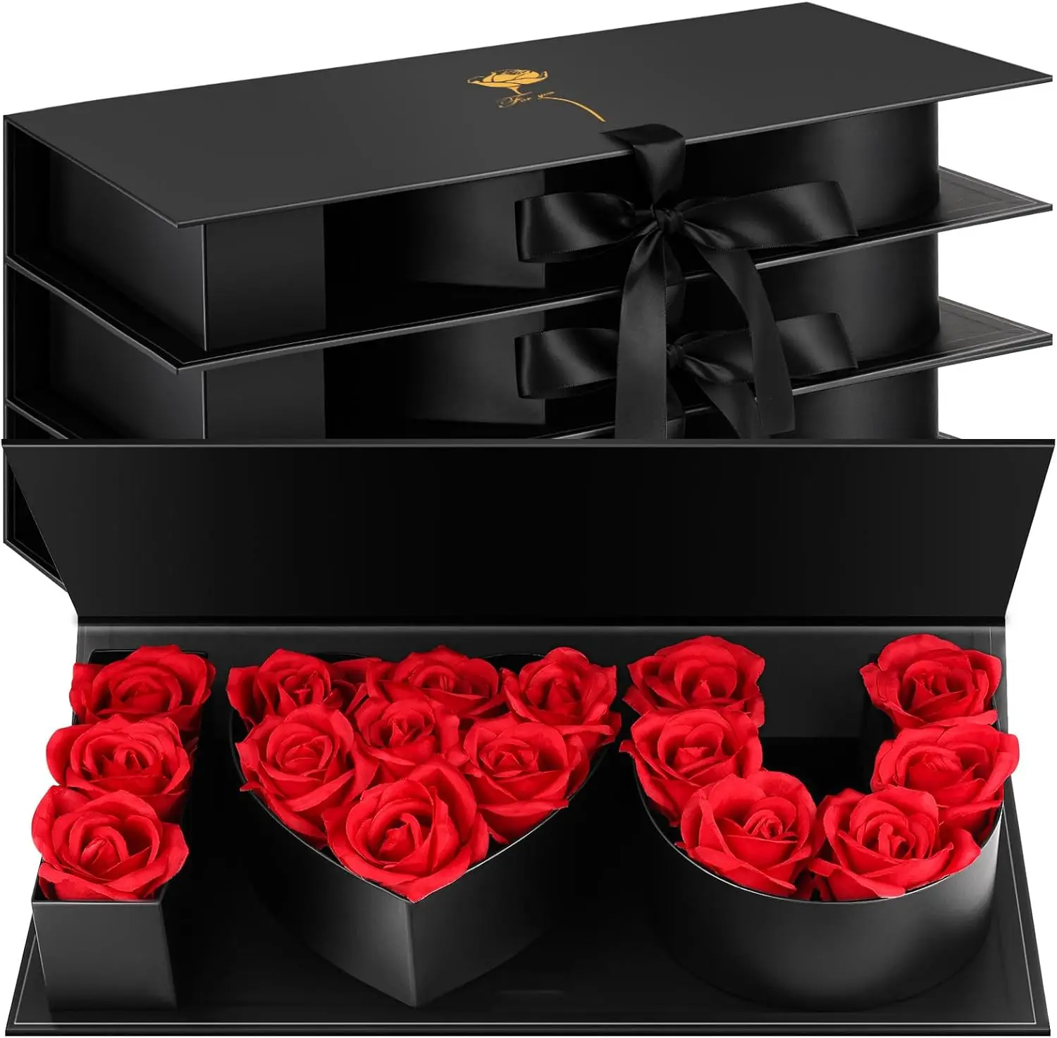 

4 Pcs Large Thicker Letter Shaped Fillable Gift Box for Valentines Mothers Day Wedding Anniversary Birthday, Black