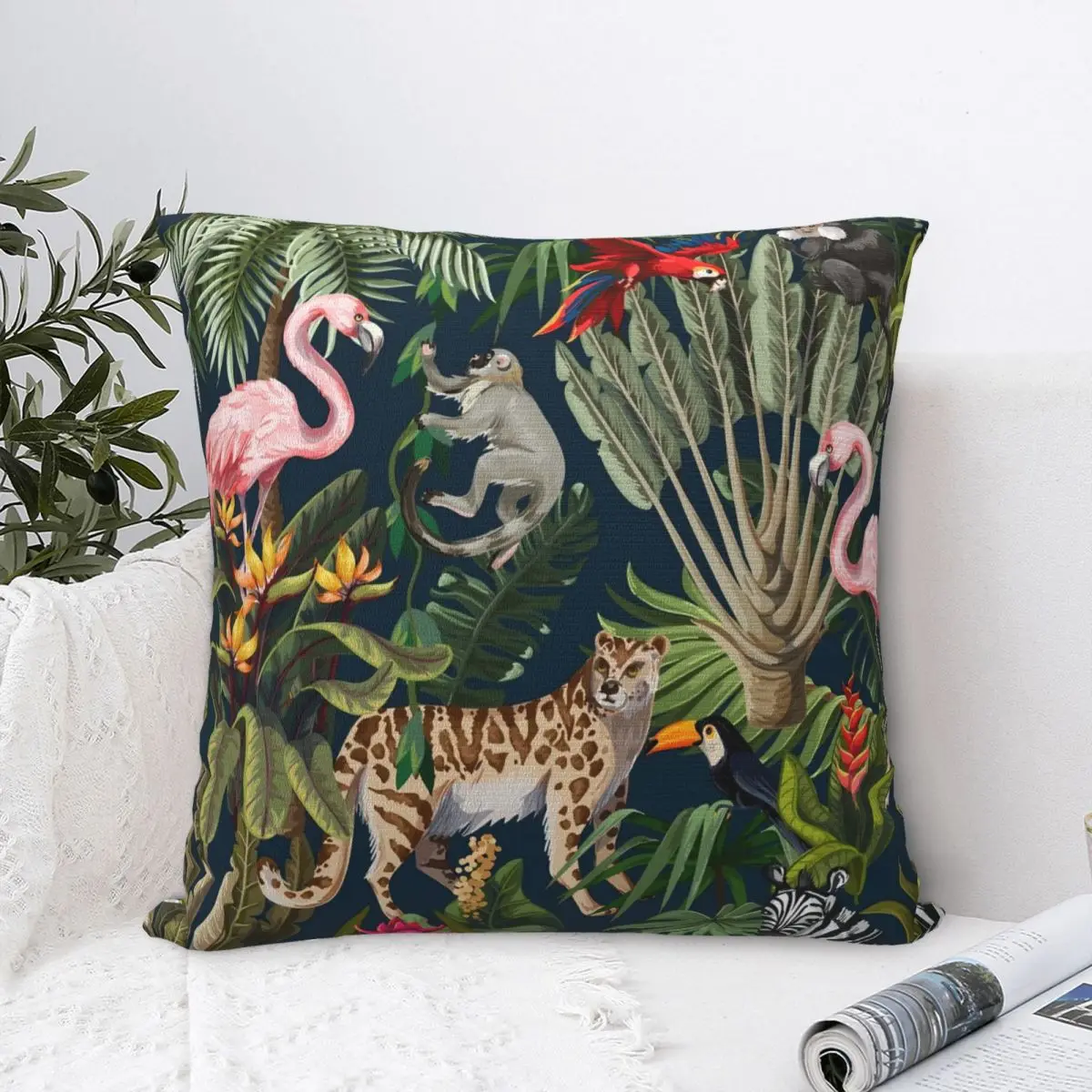 Tropical Flamingo Pillow Cover Jungle Animal Plant Funny Pillow Case For Sofa Bedroom Home Decor Cushion Cover Soft Pillowcases