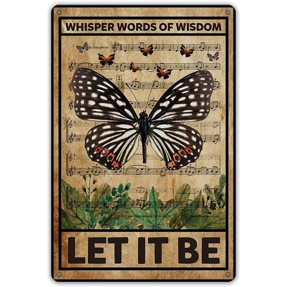 دع أن تكون البيتلز معدن القصدير تسجيل جدار ديكور الرجعية الهمس كلمات الحكمة الفراشات علامات فنية للهدايا ديكور المنزل #1