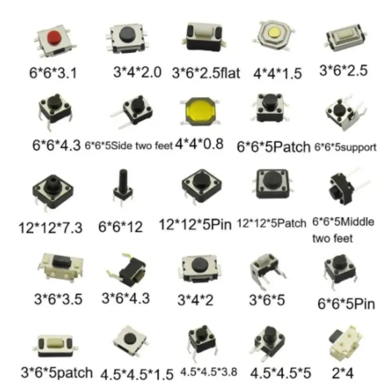 250pcs/box Micro Switch Assorted Push Button Tact Switches Reset 25Types Mini Leaf Switch SMD DIP 2*4 3*6 4*4 6*6 Diy Kit