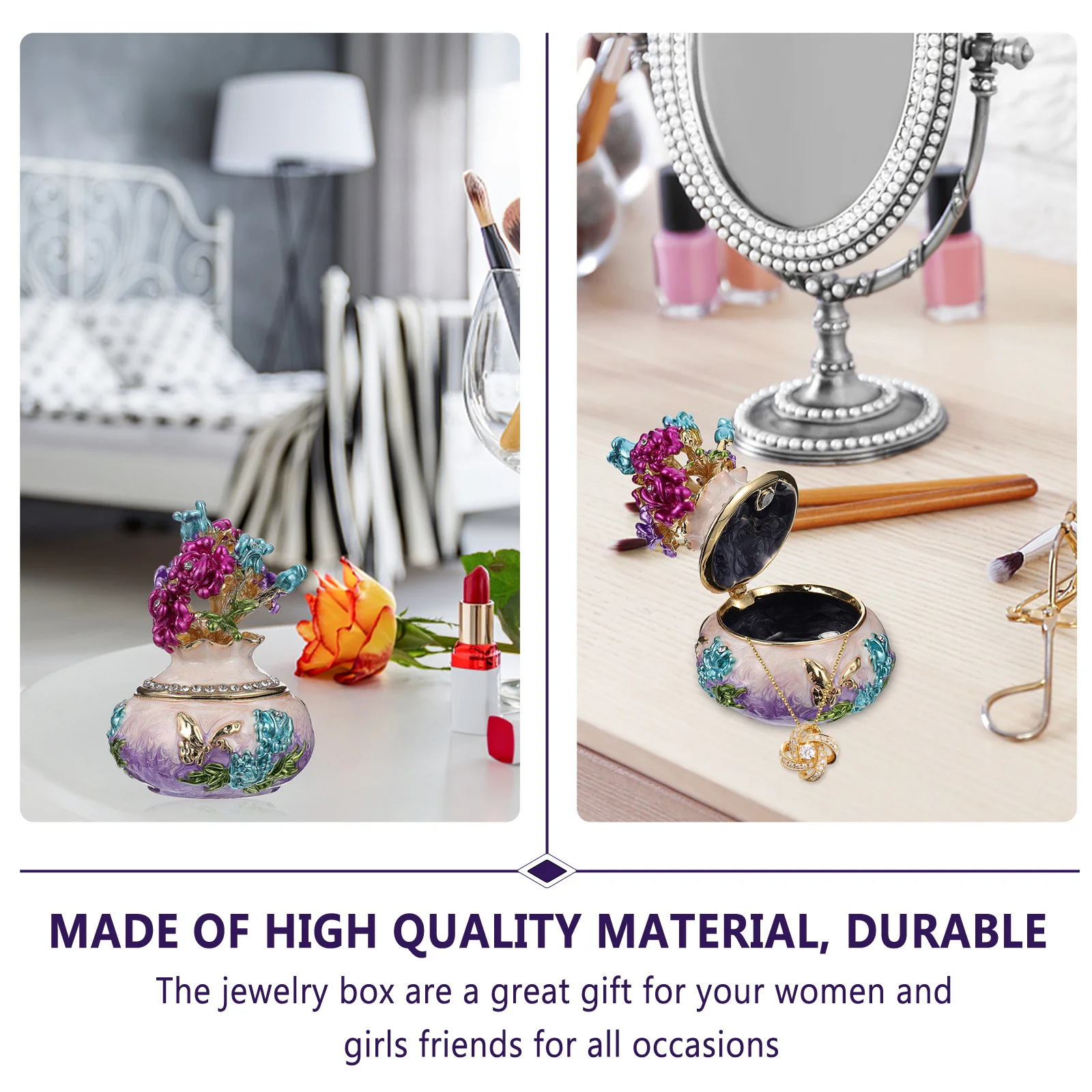 Metal Enamel Jewelry Box Elegant Design Long-Lasting Safe Material Perfect Gift for Women Girls Friends Ornament Home Decor