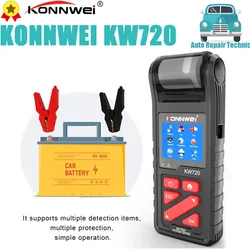 KONNWEI KW720 Truck Motorcycle Car Battery Tester with Built-in Printer 6V/12V/24V Battery Analyzer Charging Cranking Test Tools