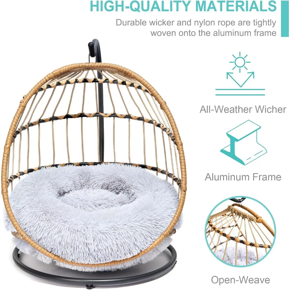 سرير كرسي أرجوحة للقطط - وسادة قابلة للإزالة والغسل، أرجوحة من الخيزران المعلقة للقطط والكلاب الصغيرة في الأماكن المغلقة - رمادي فاتح