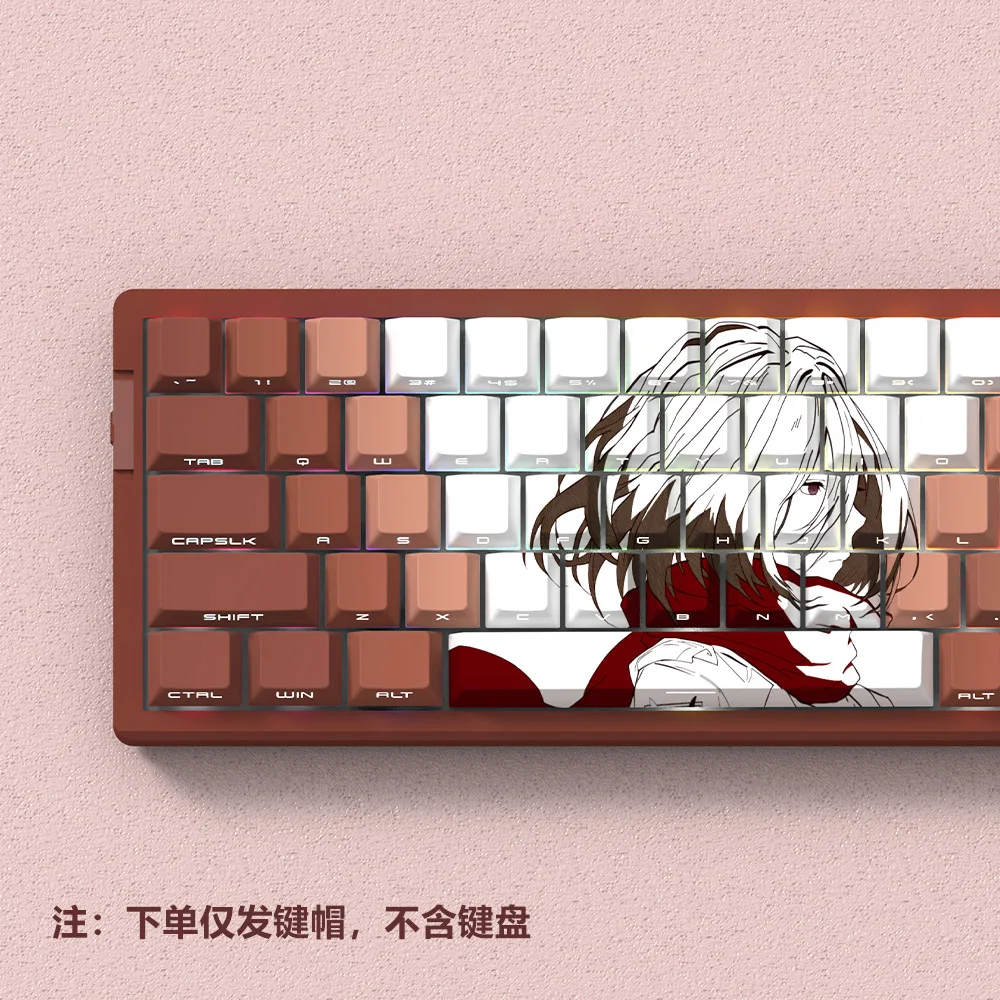 Teclas gigantes Mikasa con perfil de cereza, teclas de Anime translúcidas talladas en el lado PBT Dye-Sub para regalo de accesorios de teclado 60/61/68