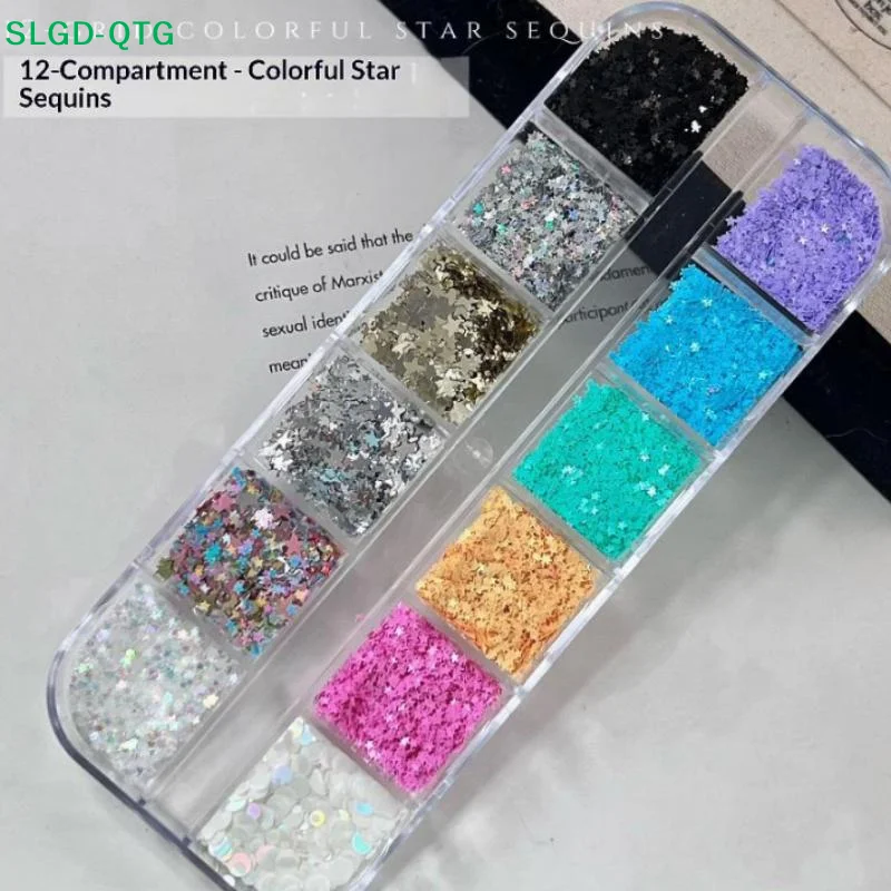 NEW NEW 12-Grid Colorful Star Sequin Mixed Five Pointed Star Laser Nail Glitter Nail Art Nail Charm DIY Manicure Accessories