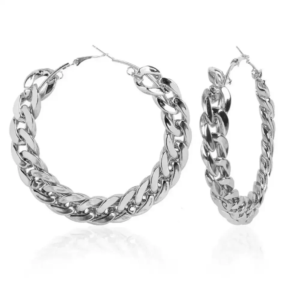 New Trendy Big Circle Round Hoop Earrings for Women Fashion Chain Oversized Gold Plated Metal Earrings Party Jewelry Gifts