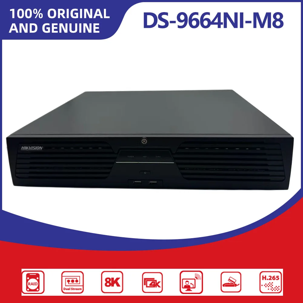 Hikvision DS-9664NI-M8 64CH 8K NVR 400Mbps 8 SATA RAID 2HDMI 2VGA Two-Way Audio H.265+ 8 SATA CCTV Security System Recorder