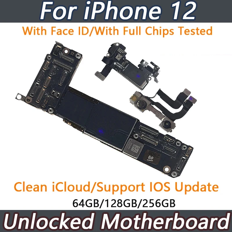 Unlocked Motherboard Clean iCloud For iPhone 12/12 Pro Max Motherboard With Face ID Support iOS Update Logic Mainboard replace