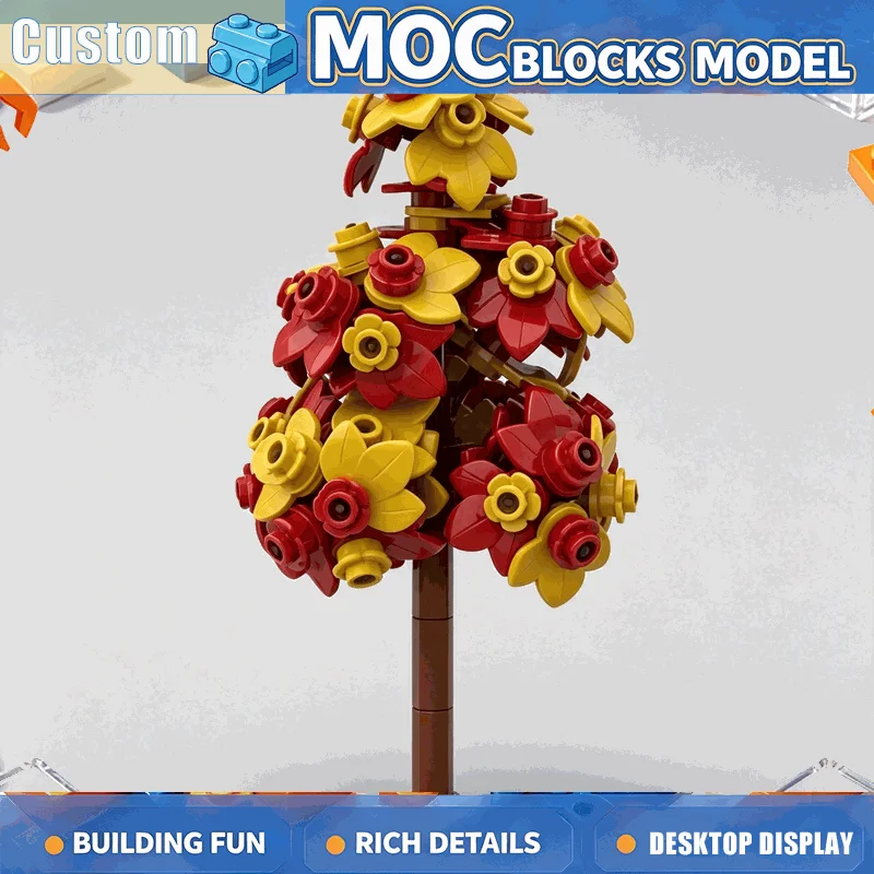 136PCS Autumn Flowering Tree Building Blocks Botanical Plant Landscape Model DIY Assembly Set Creative Collection Display Gift
