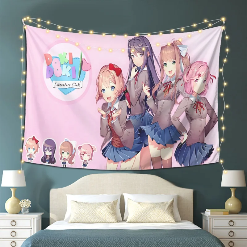 IKAMA Heartbeat Literature Club Wandteppich für alle Mitarbeiter, Anime, Campus, niedliche Atmosphäre, Ins-Stil, Raumdekoration, Heimdekoration
