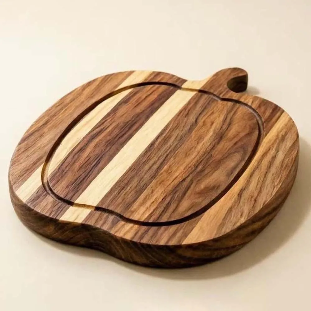 1pair Solid Wood Pumpkin Cutting Board Natural Color Smooth Edge Ghost Serving Tray Thick Design Food Safe