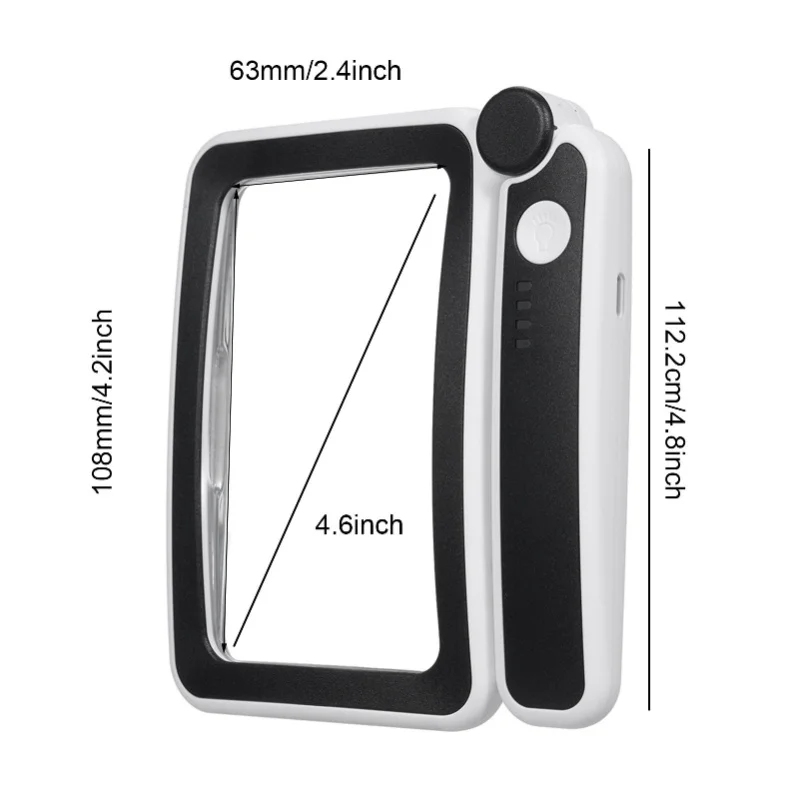 Handheld Magnifier 4X Magnifying Glass For Reading Full Book Page Newspaper Rectangular Magnifying Glass With Bright LED Lights
