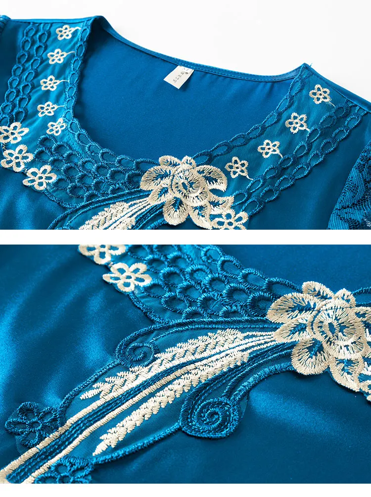 M-4XL New Fashion Women Shirt V neck Stitching Satin lace Blouse Summer Short sleeve Flower Mesh Tops blusa feminina