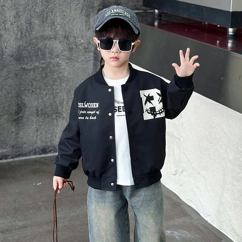 2025 New Boys Baseball Jacket Spring Autumn Badass Streetwear Kids Sporty Jacket