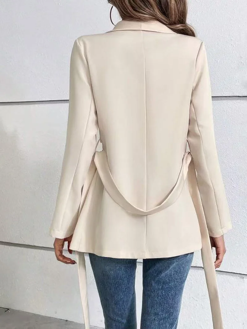 Blazer Woman Spring Autumn New Korean Fashion Long Sleeved Lace Up Blazers Coats Casual Loose Women's Office Blazer Tops