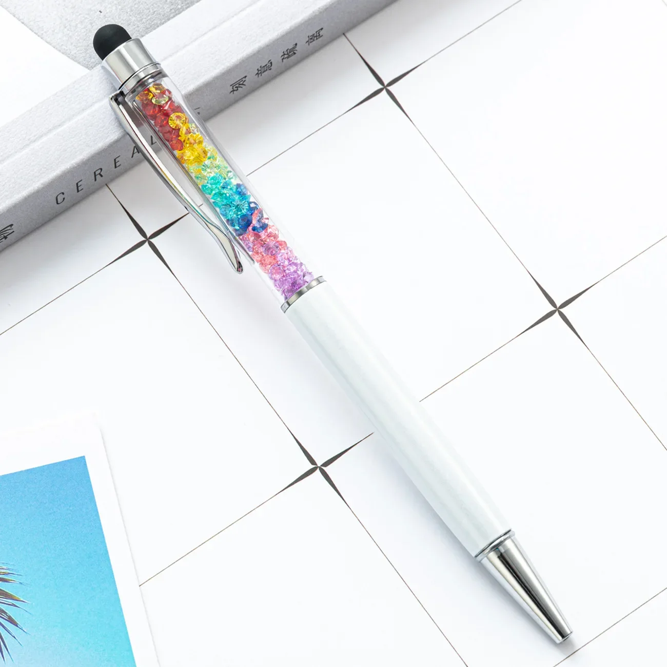 Bolígrafo 2 en 1 de cristal + lápiz capacitivo con función de pantalla táctil para escribir papelería suministros escolares de oficina, 200 Uds.