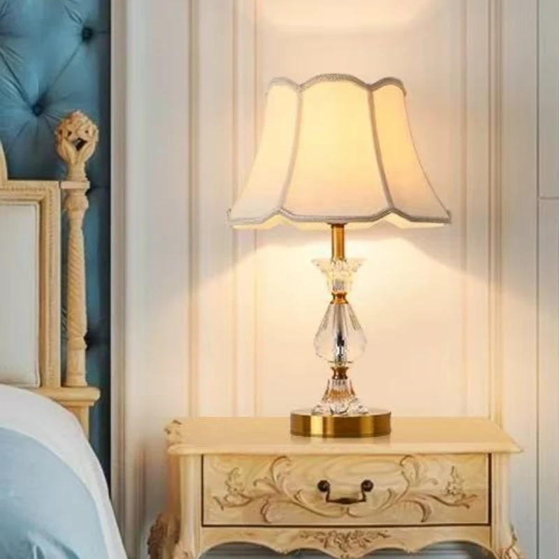 American Crystal Floor Lamps Fabric Lampshade LED Standing Light Living Room Bedroom Hotel Lobby Study Embellish Light Fittings