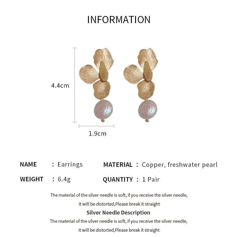 Elegant Natural Imitation Pearls Earrings For Women Vintage Golden Petals Flower Drop Earring Jewelry For Party Wedding K-