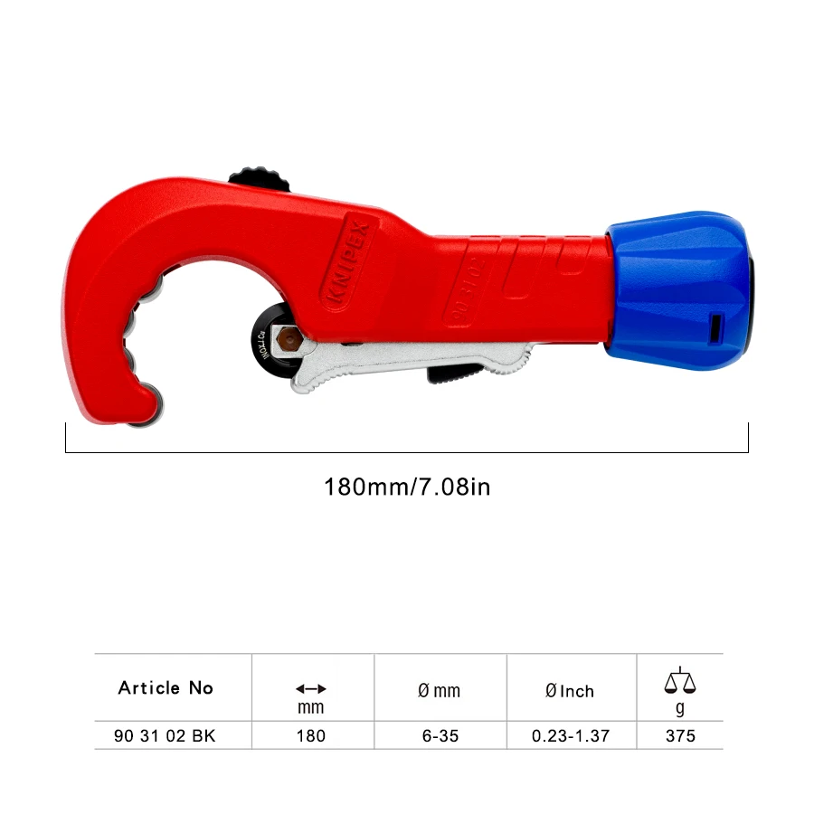 KNIPEX TubiX  Pipe Cutters Can Cut from Ø 6 - 35 mm with Wall Thickness Up to 2 mm Ball-Bearing Steel Pipe Cutter 903102BK