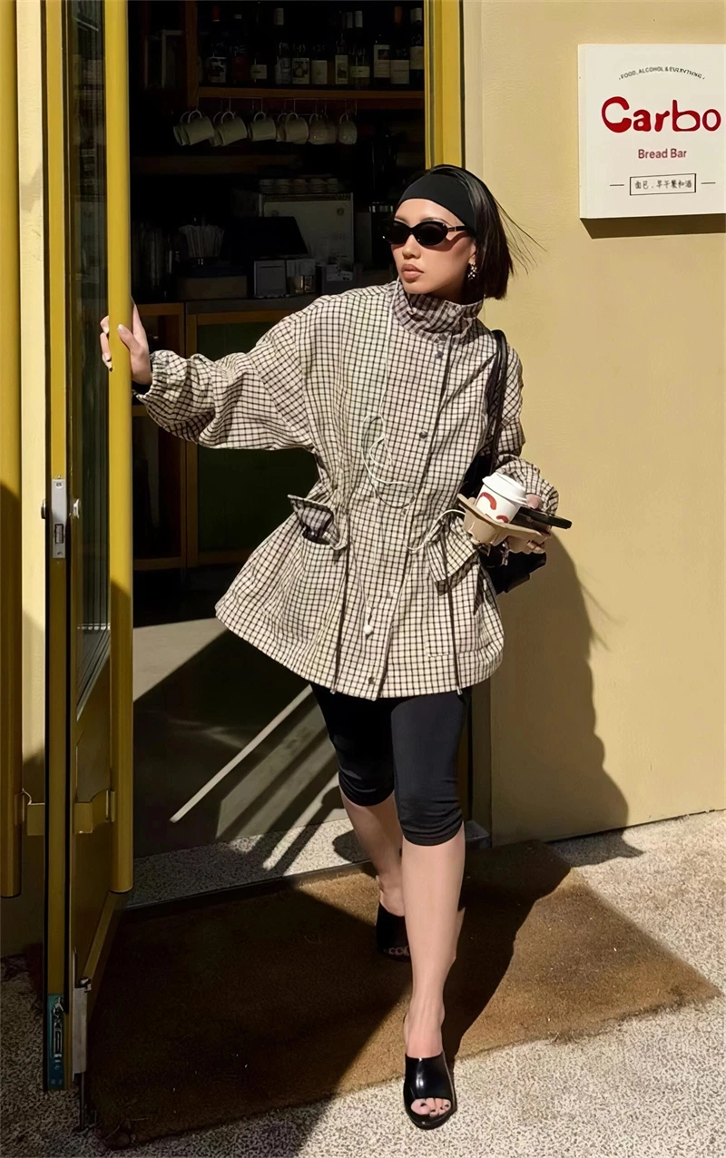 Guobioziy Women's Plaid Jacket 2026 Spring-Autumn Euro-American Casual Daily Fashion Trendy Street Retro Classic Old Money Style