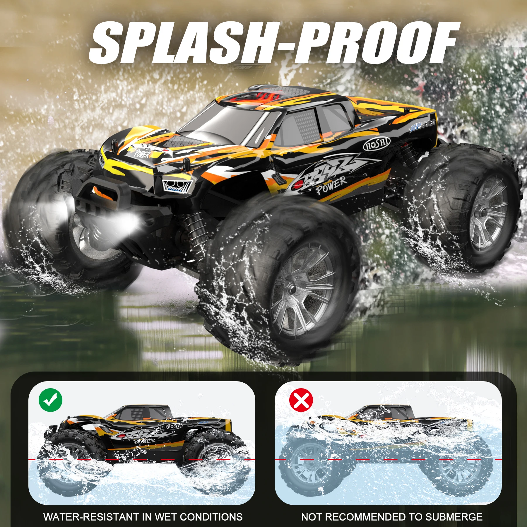 1:16 Scale All Terrain RC Car 4X4 Waterproof Off-Road Truck36 KPH High Speed 4WD Electric Vehicle with 2.4 GHz Remote Control