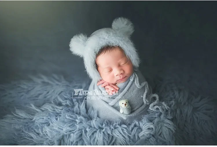 2pcs Baby Photography Props Newborn Photo Hat Bear Doll New Born Hat Photo Accessories Bebe Photography Props Fotografia