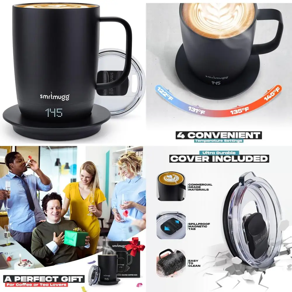 

14 oz Self-Warming Coffee Mug with 4-Hour Power, Temp Control, LCD, and Touch Adjustments - Stay Warm for Hours!