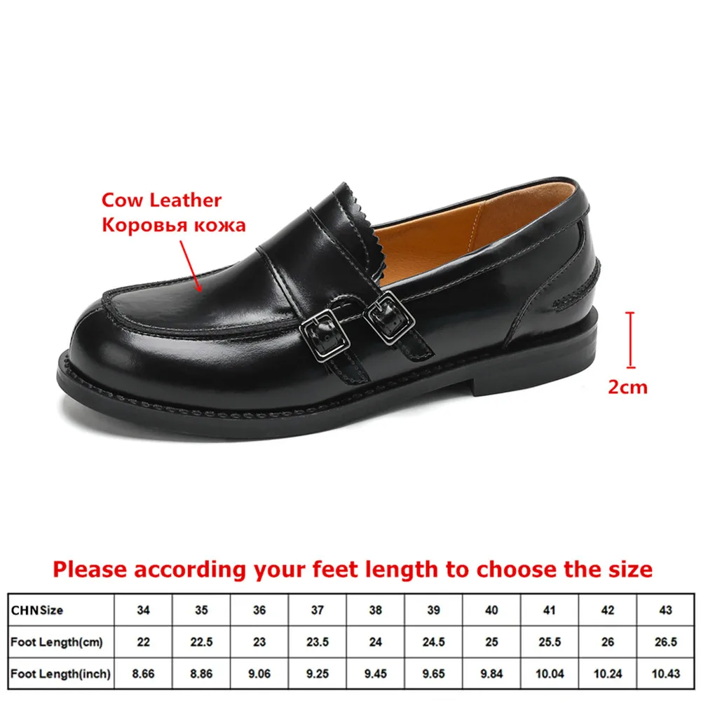 MILI-MIYA Ladies' Vintage Cow Leather Casual High Heels Round Toe  Low Heel Extra Large Sizes 34-43 Pumps Handmade For Ladies