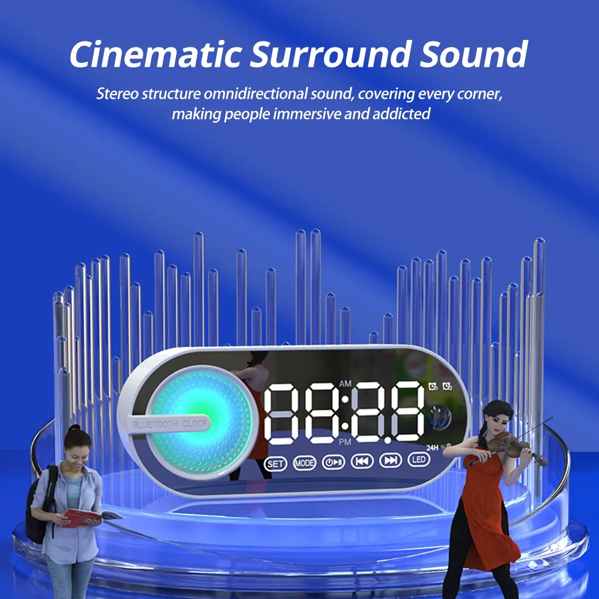 Decktop USB Charging Radio Alarm Clock RGB Portable Bluetooth Speaker Large Display Mute Mirror Digital For Bedroom Room Office view 6