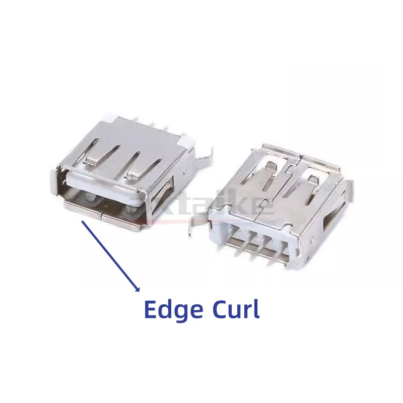 10PCS USB-AF 13.7MM 180 Degrees Vertical USB Type A Female Socket 4Pin USB Data Interface Sides Of The Curved Needle USB-A 2.0