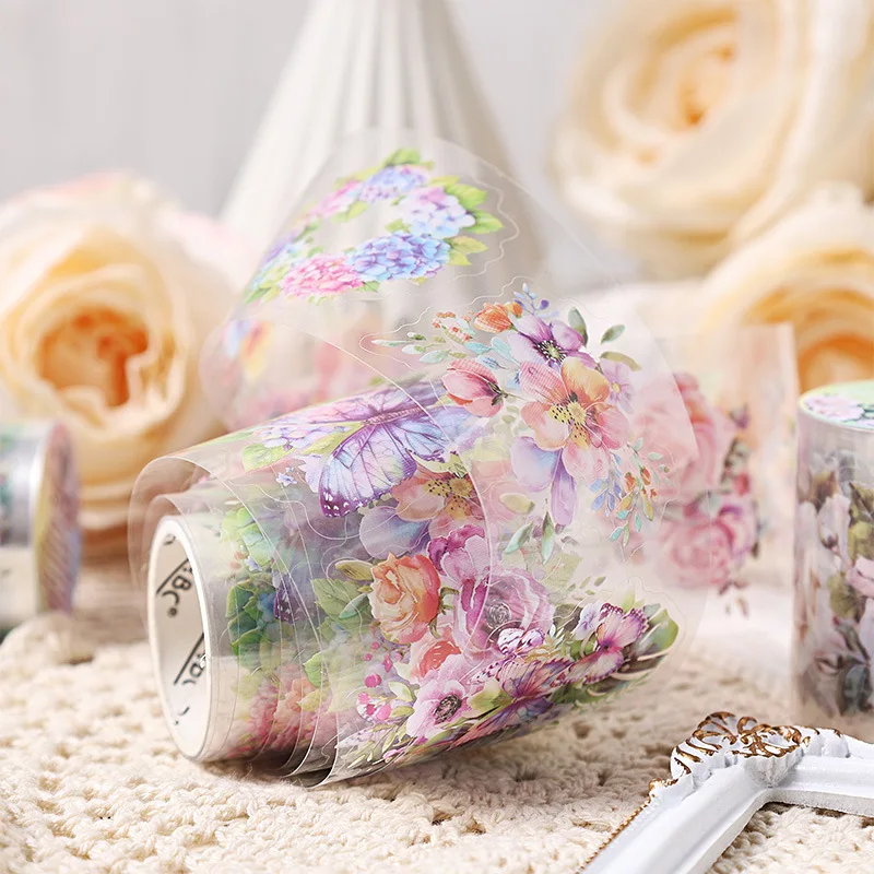 6Style 1Roll/bag colorful butterfly flower rhyme series PET tape for DIY handbook diary glass bottle phone case decoration