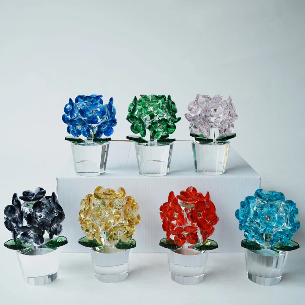 Crystal Hydrangea Macrophylla Flowers Gifts for Women,Handmade Glass Flower Bouquet Figurines Collectible for Home Room Tabletop