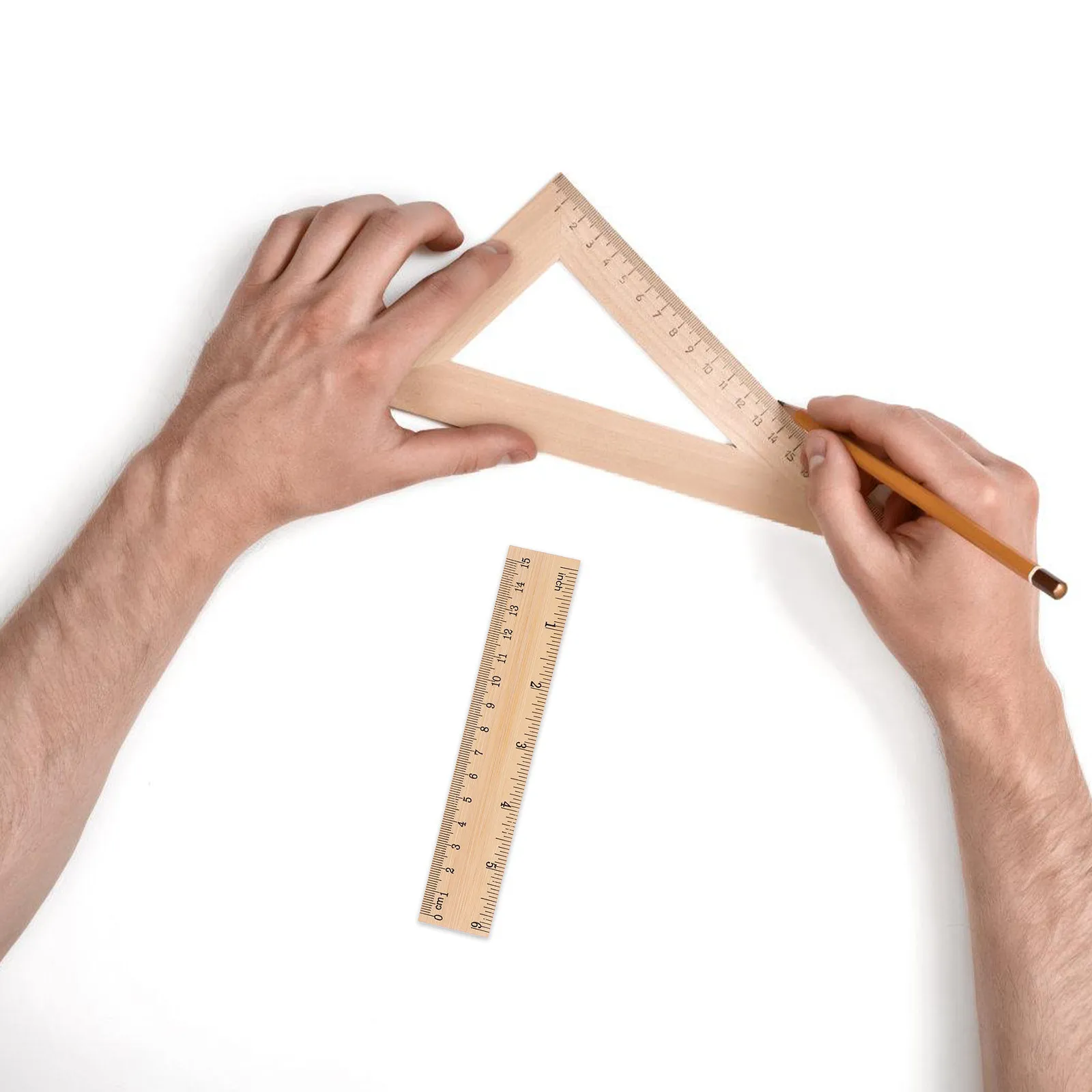 6Pcs Bamboo Rulers Set Measuring Inches Centimeters Students Drawing Engineering Woodworking