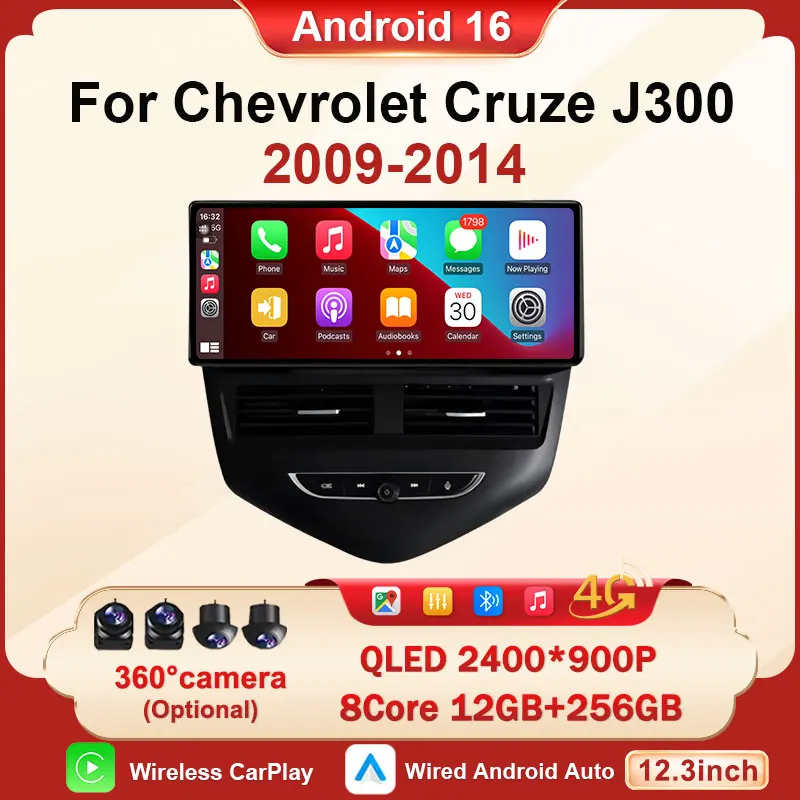Ultra-thin Screen Carplay for Chevrolet Cruze J300 2009-2014 Multimedia Car Radio Player Split Screen DSP Stereo 4G GPS Navi BT