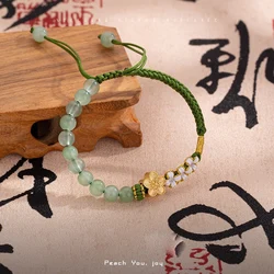 Cute Romantic Exquisite Hand-knitted Beaded Bracelets Green Cotton Thread Simple Charm Bracelet Rope Accessory Gift