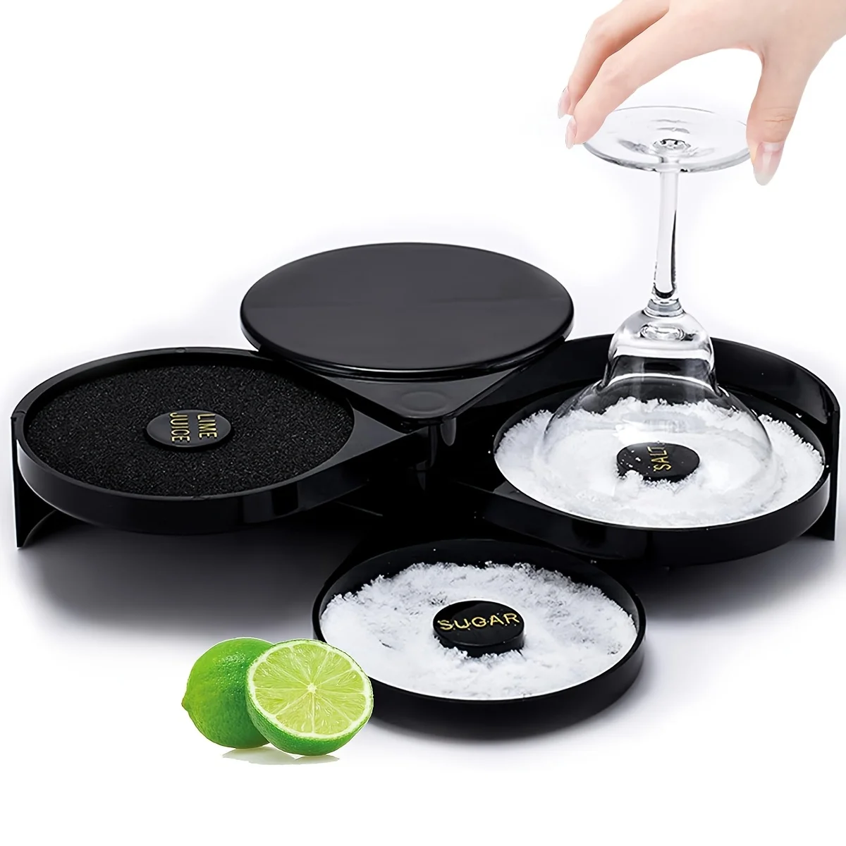 D2 3-Tier Bar Glass Rimmer Bartender Tool with 3 Swing-Out Trays for Cocktail and Margarita Salt Rimmer Bar Cocktail Accessories