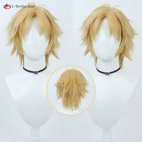Game FFX Tidus Cosplay Wig Short Blonde Yellow Anime Wig Heat Resistance Synthetic Hair Halloween Party Wigs + Wig Cap