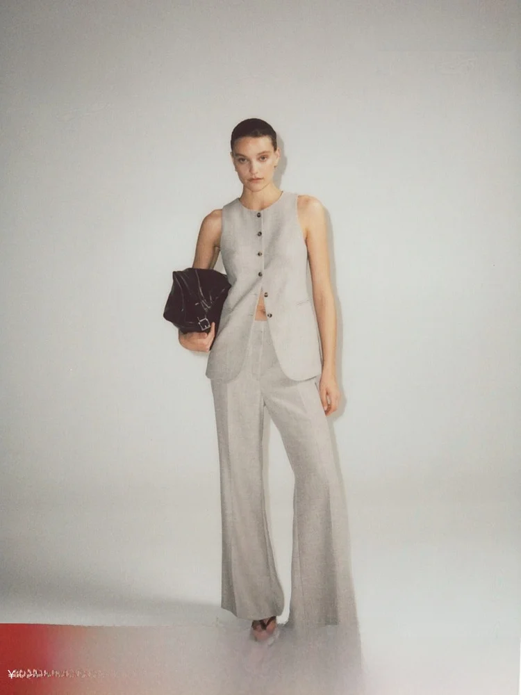 

H&M Spring 2026 Women's Long Vest 33290 Faionable Outerwear Polyester And Rayon Material Single Wear Long Sle