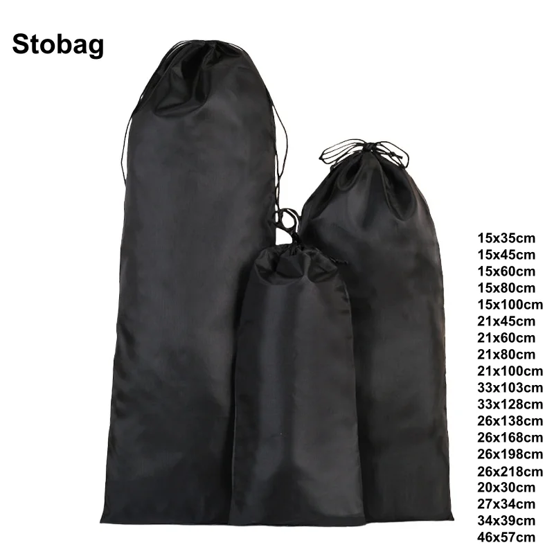 

StoBag 10/5pcs Black Nylon Long Drawstring Bags Waterproof Dustproof Umbrella Packaging Storage Reusable Travel Organizer Pouch