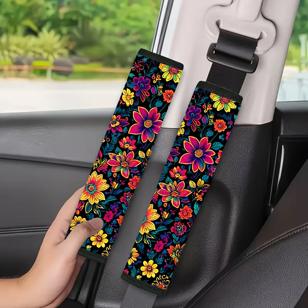 Soft Car Seatbelt Shoulder Pads, Featuring Many Floral Patterns, Suitable for All Car Models, Made of Sponge Material.