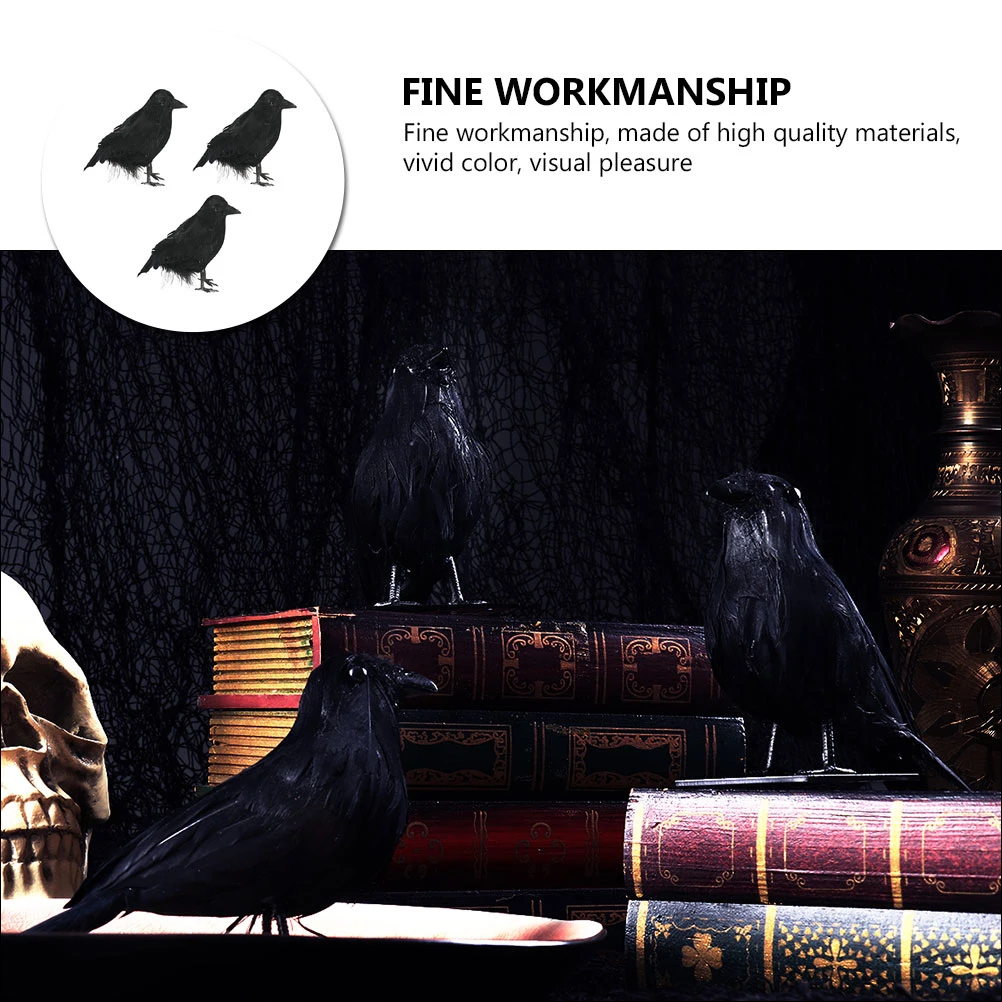 

3Pcs Feathered Crows Halloween Decor Realistic Indoor Outdoor Festival Decoration