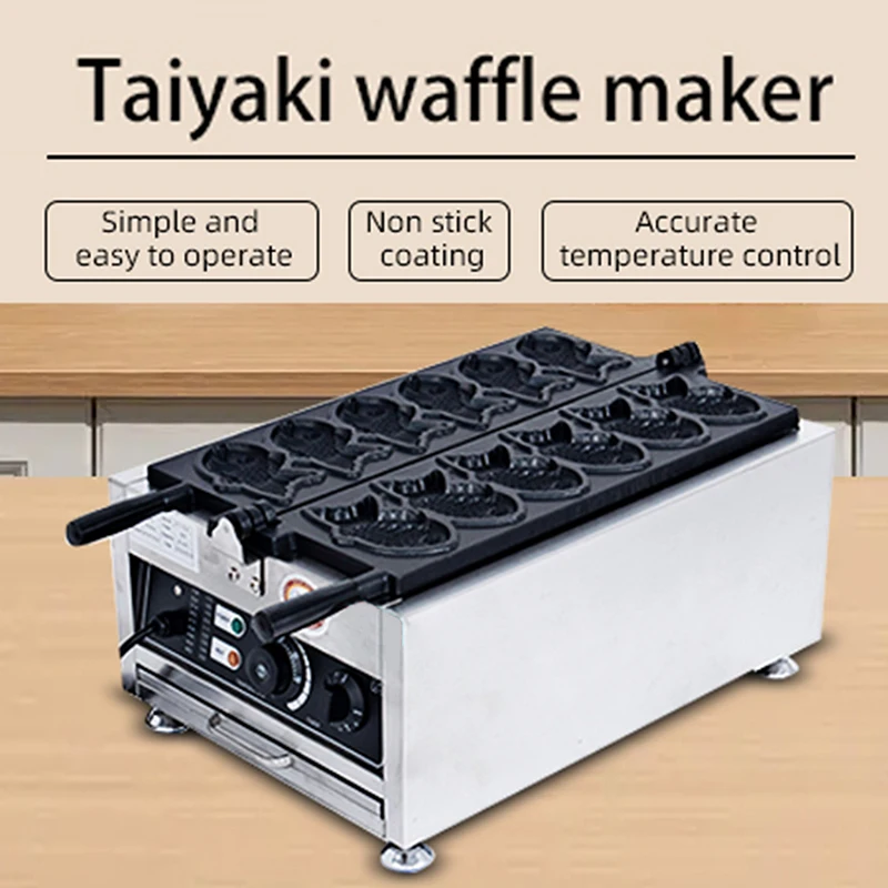 Commercial Japanese Taiyaki Waffle Maker, Nonstick Fish Type Waffle Machine, /Stainless Steel Baker w/Non-Stick Teflon Coating