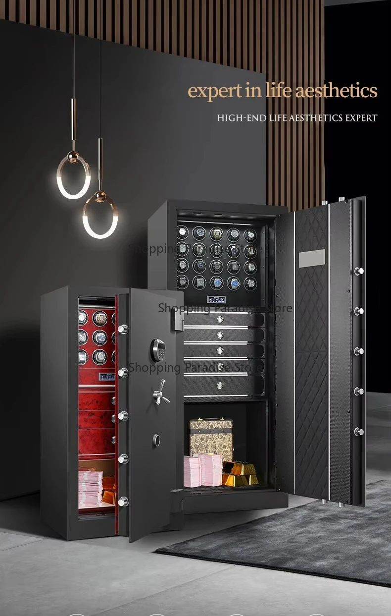 Watch Winder Jewelry Cash Safe Automatic Winding Collection An-ti Theft Cabinet Storage Box Fingerprint Unlock