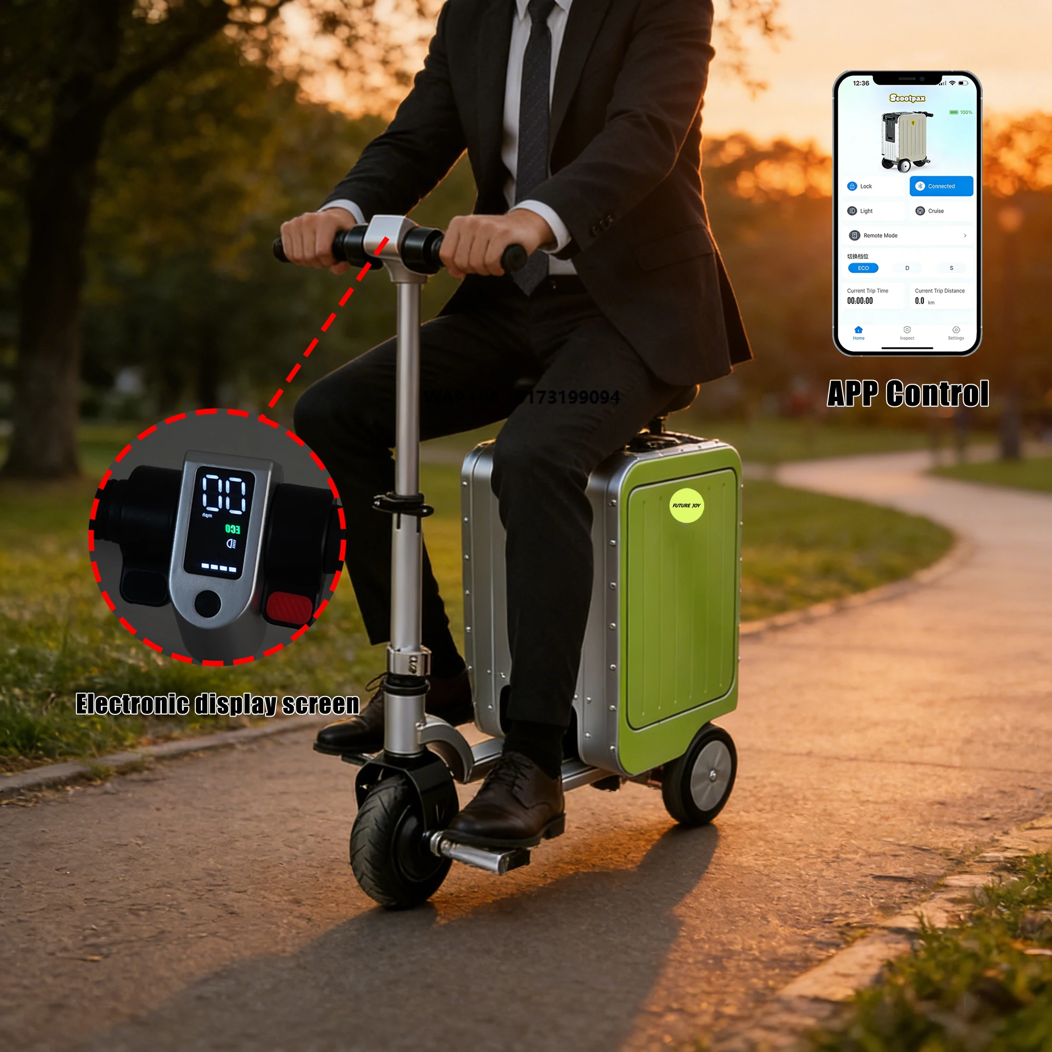 

20 Inch Aluminum Electric Luggage Smart Ride-On Suitcase Custom Logo