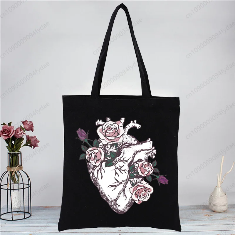 Black White Tote Bags Greys Anatomy You\'re My Person Heart Print Women\'s Handbags Shopper High-capacity Canvas Shopping Bags