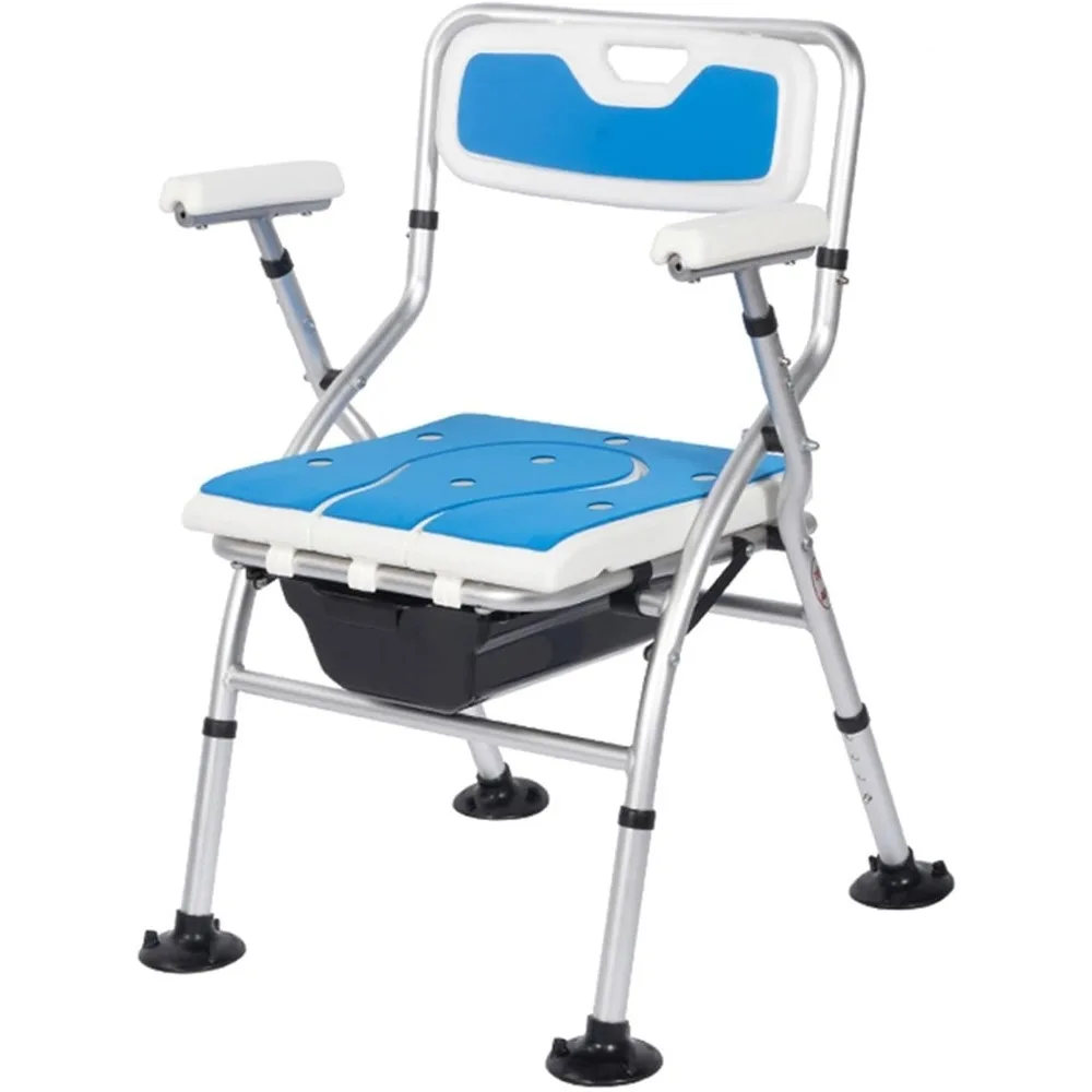 Folding Non-Slip Bath Toilet ChairPortable Commode Chair Shower Chair Height Adjustment Bathroom for Elderly Disabled