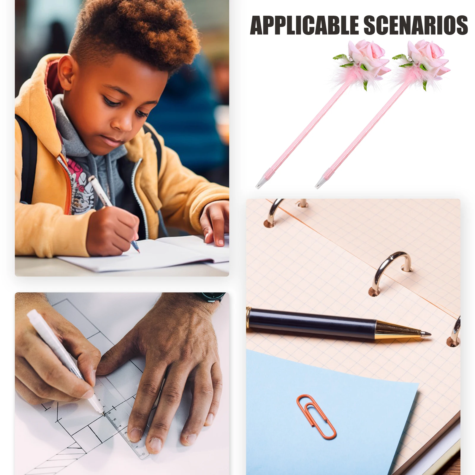 

2 Pcs Simulated Flower Ballpoint Pen Fine Pens Cute Stationery Items School Supplies Party Favor Rose Gold Color Changing