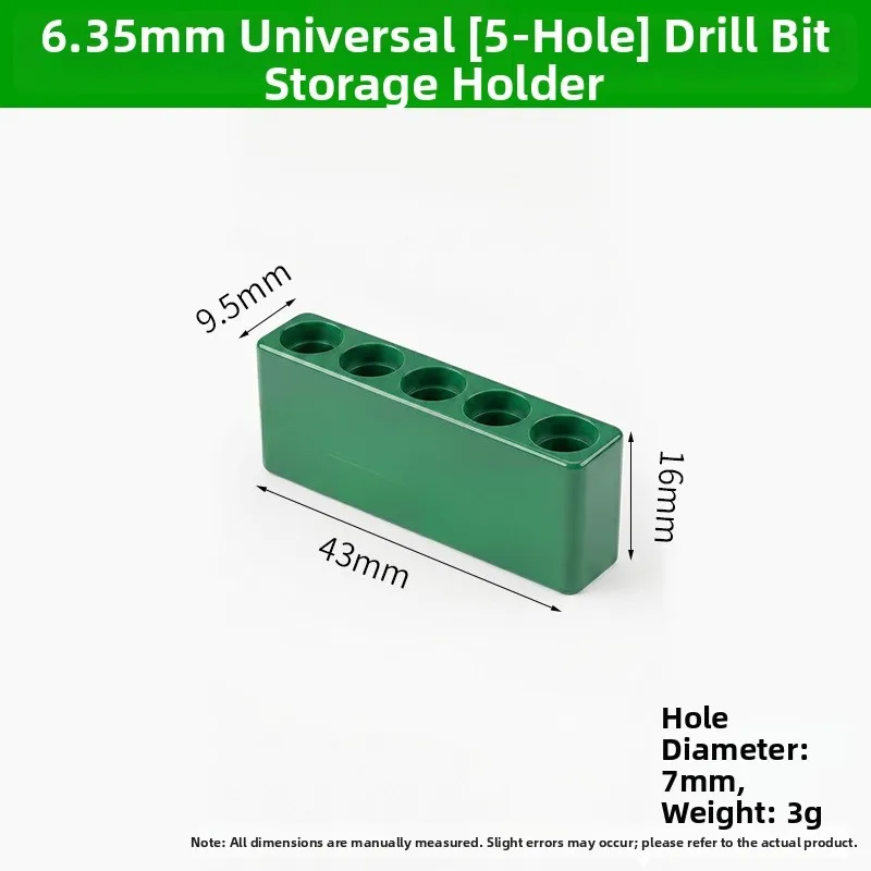 6.35mm Drill Bit Holder Organizer for Standard Shank Bits - 5 Hole to 12 Hole Options in Matte Green Industrial Plastic