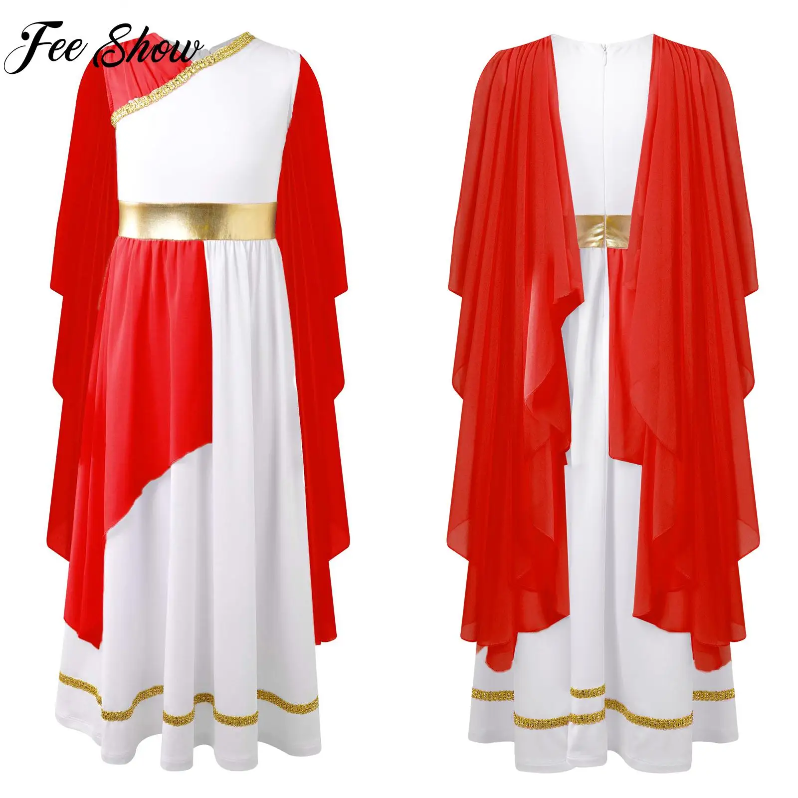 Children Ancient Greek Toga Dress Costumes Girls Grecian Sleeveless Gown Long Dress for Halloween Dress Up Cosplay Theme Party